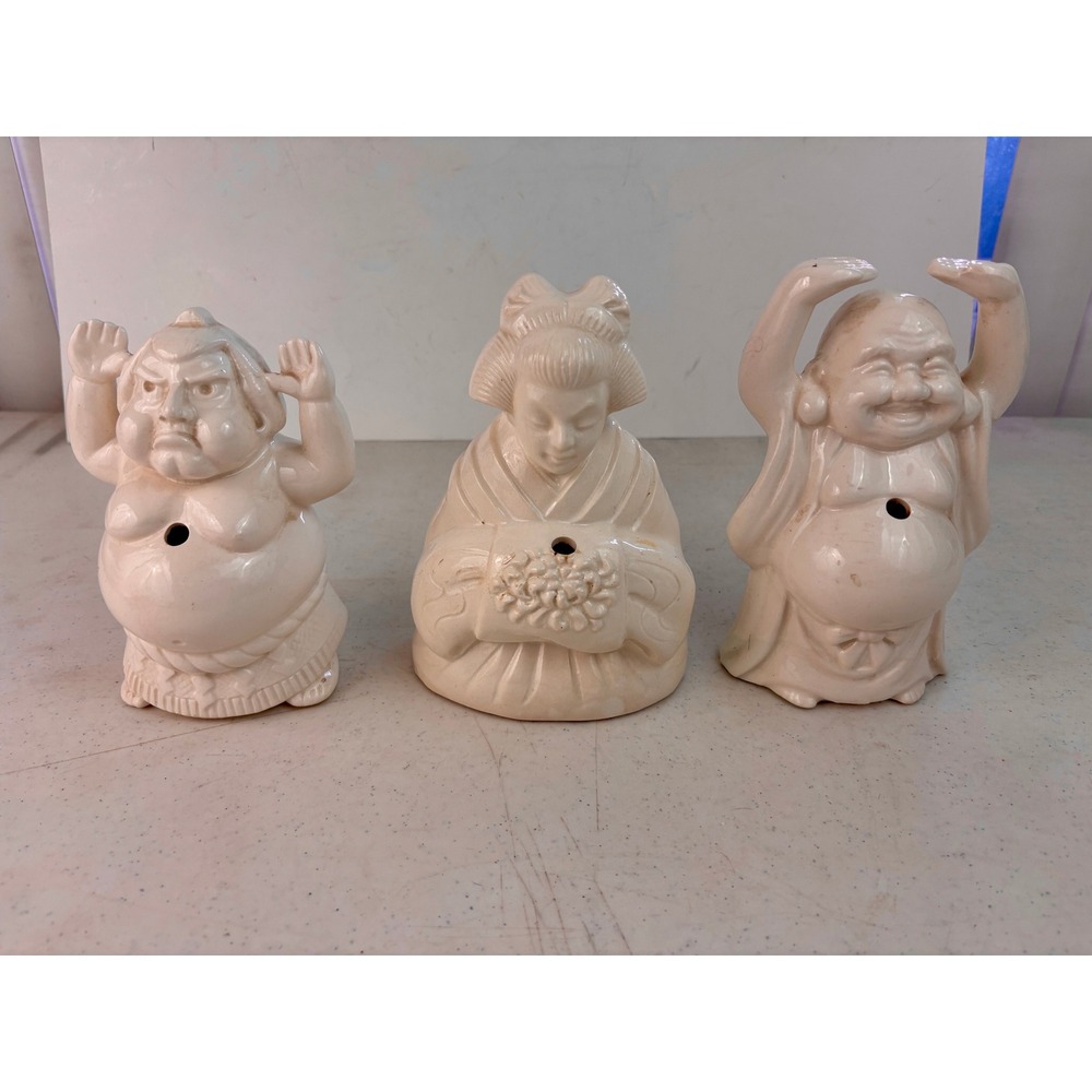 Vintage Benihana of Tokyo Tiki Mug Lot Geisha Buddha Sumo White Ceramic